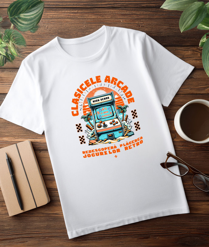 Tricou Femei, Barbati, Copii, Fata, Baiat, Unisex Personalizat Arcada Vintage Jocuri Video Retro cu Tema Plajă Tropicală - Cadou Personalizat pentru Familie și Gameri [3]