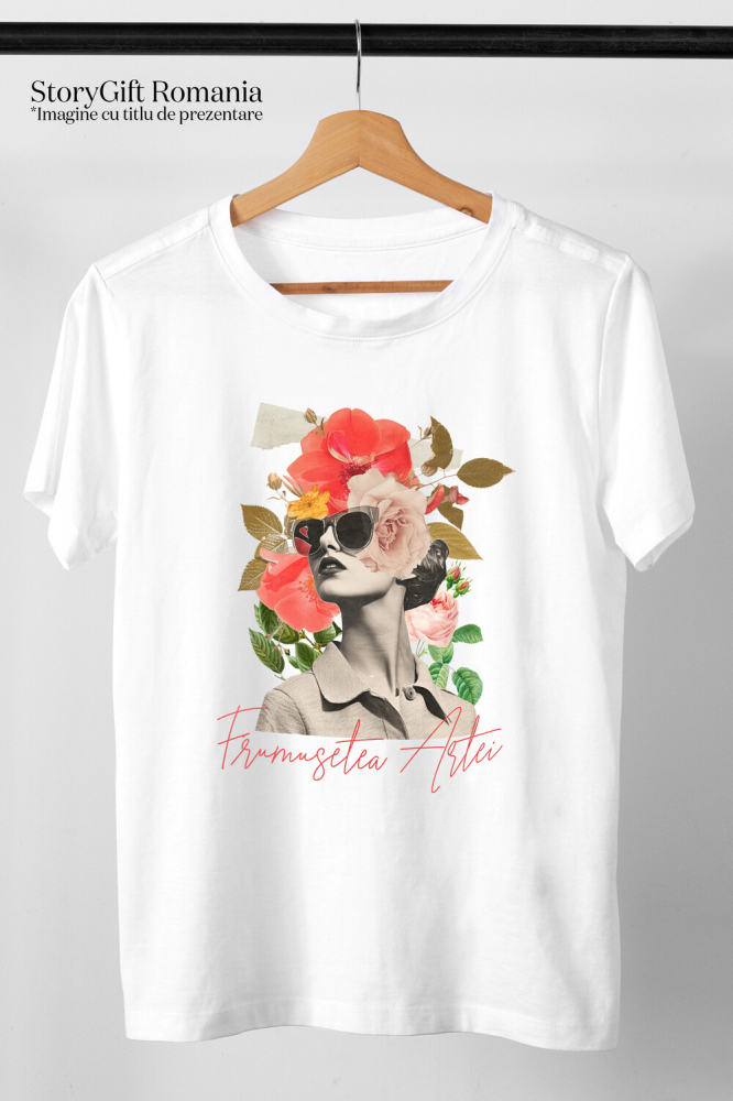 Tricou Femei, Barbati, Copii, Fata, Baiat, Unisex Personalizat Artă Abstractă Chip Feminin cu Ochelari și Text „Frumusețea Artei” | Cadouri Personalizate pentru Femei și Familie [3]