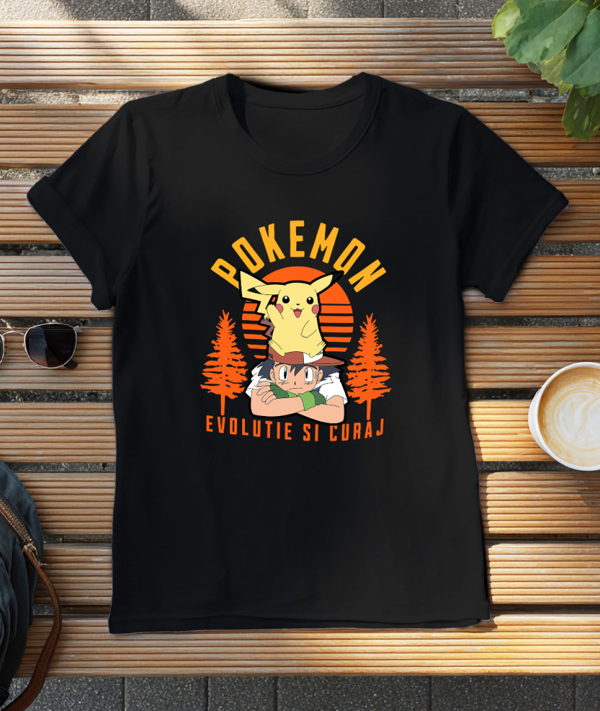 Tricou Barbati cu Ash Ketchum si Pokemon: Prietenii pentru Totdeauna 100% Bumbac, Negru, XL [3]