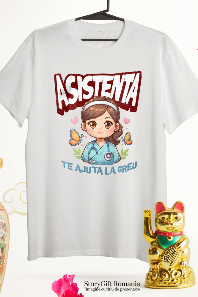 Tricou Femei, Barbati, Copii, Fata, Baiat, Unisex Personalizat Asistentă Medicală în Ținută Albastră – Design Unic Personalizat [3]