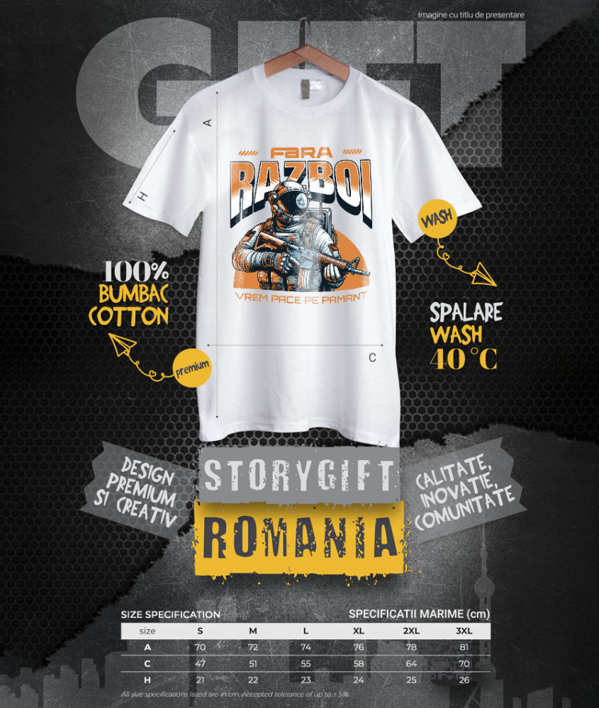 Tricou Femei, Barbati, Copii, Fata, Baiat, Unisex Personalizat Astronaut cu Armură și Mesaj de Pace "Fără Război, Vrem Pace Pe Pământ" - Cadouri Personalizate pentru Familie și Prieteni [4]