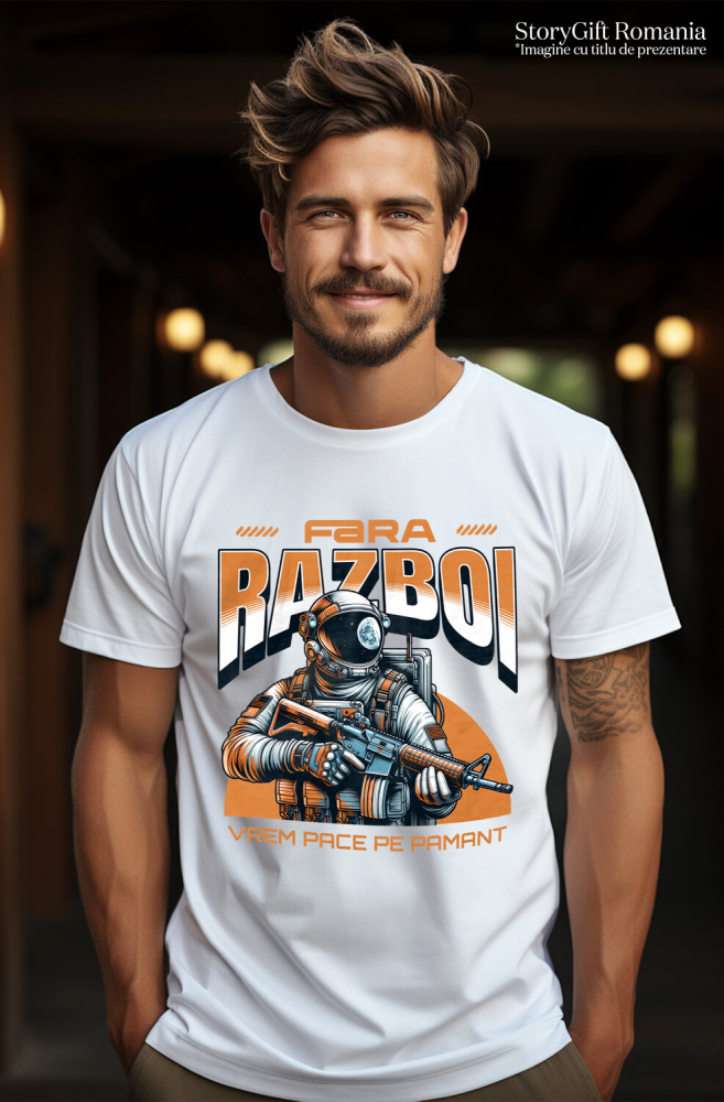 Tricou Femei, Barbati, Copii, Fata, Baiat, Unisex Personalizat Astronaut cu Armură și Mesaj de Pace "Fără Război, Vrem Pace Pe Pământ" - Cadouri Personalizate pentru Familie și Prieteni [2]