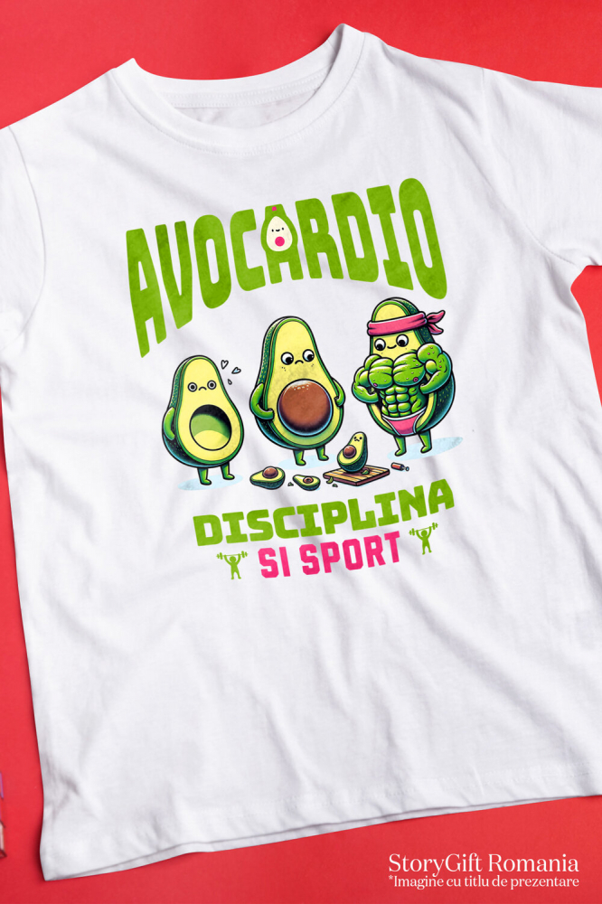 Tricou Femei, Barbati, Copii, Fata, Baiat, Unisex Personalizat : Avocado și Evoluția Fitness – Motivație și Disciplină pentru Sportivi [3]