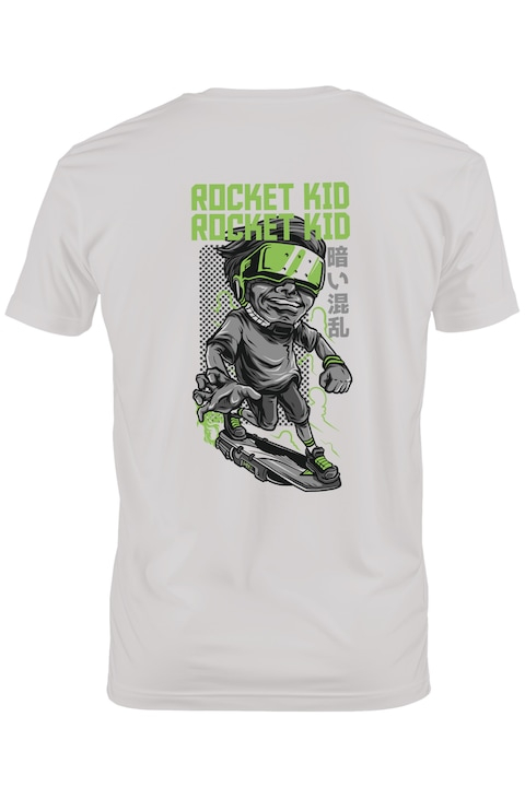 Tricou Barbati Cu Baiat Cu Ochelarii VR, Fata Zambitoare, Text In Engleza Rocket Kid, Iubitorii De Rachete cu imprimeu pe Spate, 100% Bumbac, Alb, M [2]