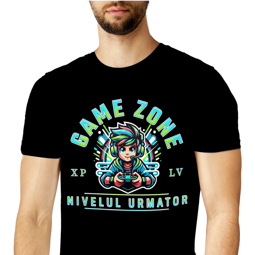 Tricou Femei, Barbati, Copii, Fata, Baiat, Unisex Personalizat Băiat Stil Anime Gamer - Game Zone Nivelul Următor - Cadou Personalizat pentru Gameri [1]