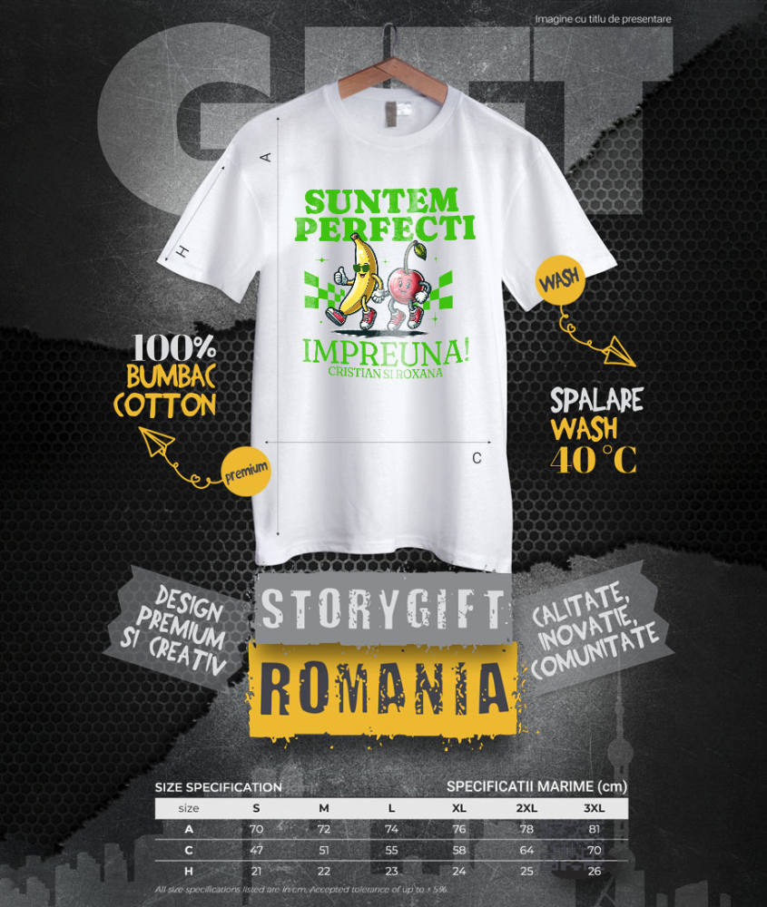 Tricou Femei, Barbati, Copii, Fata, Baiat, Unisex Personalizat Cadouri personalizate pentru cupluri – Banana și mărul pe ringul de dans cu Cristian și Roxana [4]