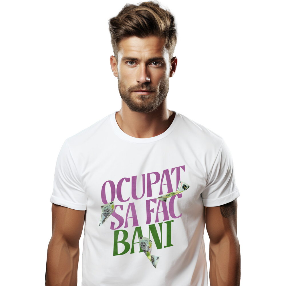 Tricou Femei, Barbati, Copii, Fata, Baiat, Unisex Personalizat Bancnota 500 Lei în Zbor – „Sunt Ocupat Să Fac Bani” – Cadou Personalizat pentru Familie, Tati, Copii, Prieteni [1]