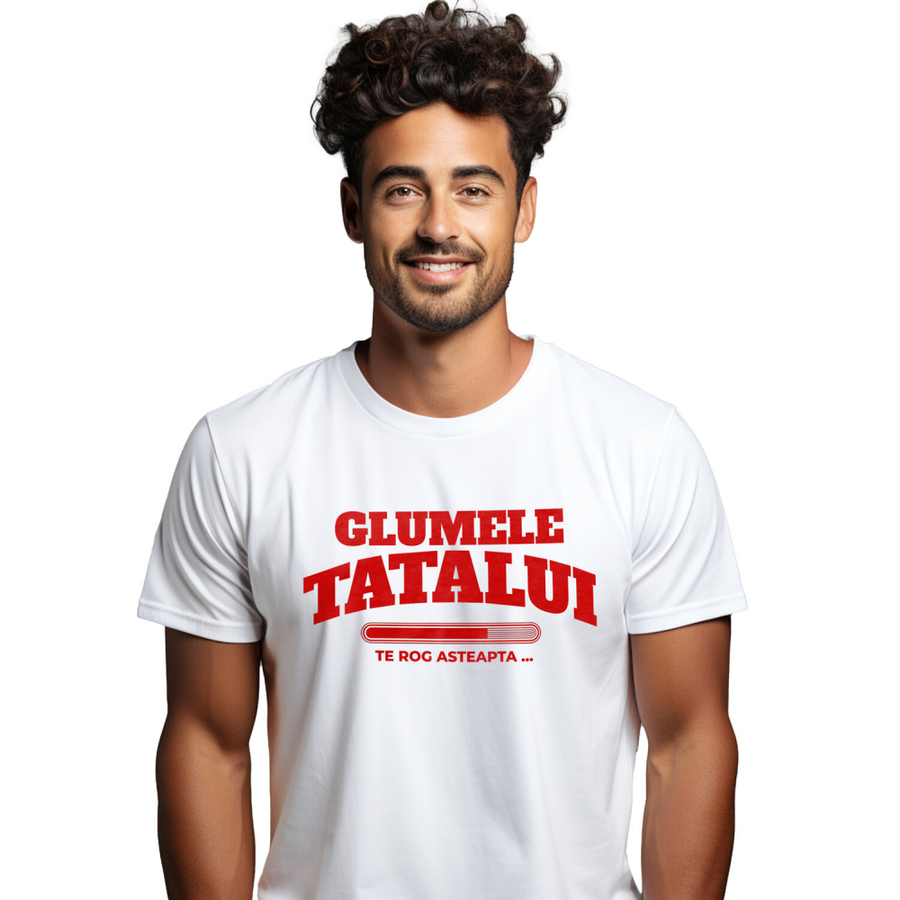Tricou Femei, Barbati, Copii, Fata, Baiat, Unisex Personalizat Bara De Încarcare Personalizată „Glumele Tatalui Te Rog Asteapta” – Cadou Amuzant Pentru Tata [1]