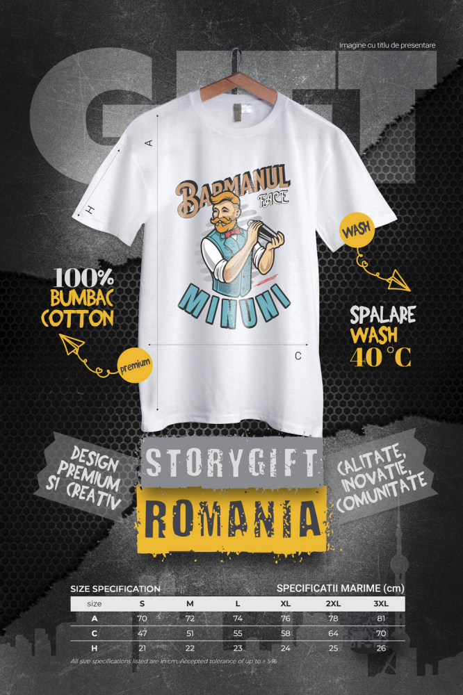 Tricou Femei, Barbati, Copii, Fata, Baiat, Unisex Personalizat Bărbat Animație cu Mustață, Papion Roșu și Shaker – Horeca [4]