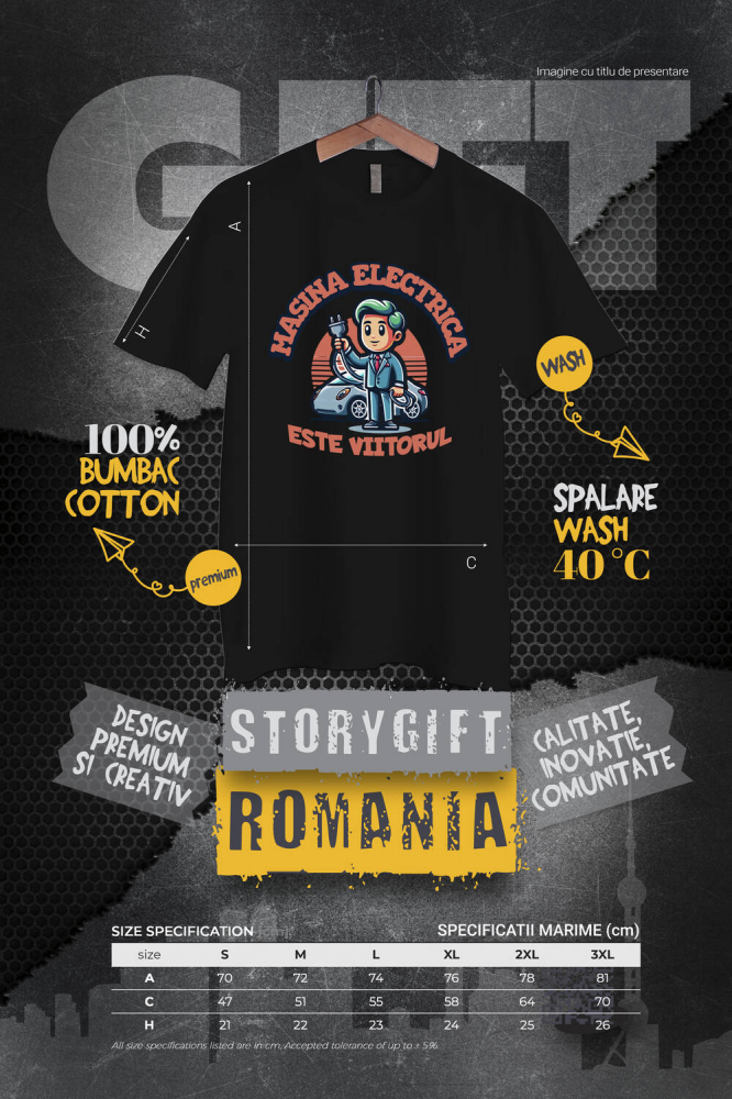 Tricou Femei, Barbati, Copii, Fata, Baiat, Unisex Personalizat Bărbat și Mașină Electrică – Viitorul Mobilității [4]