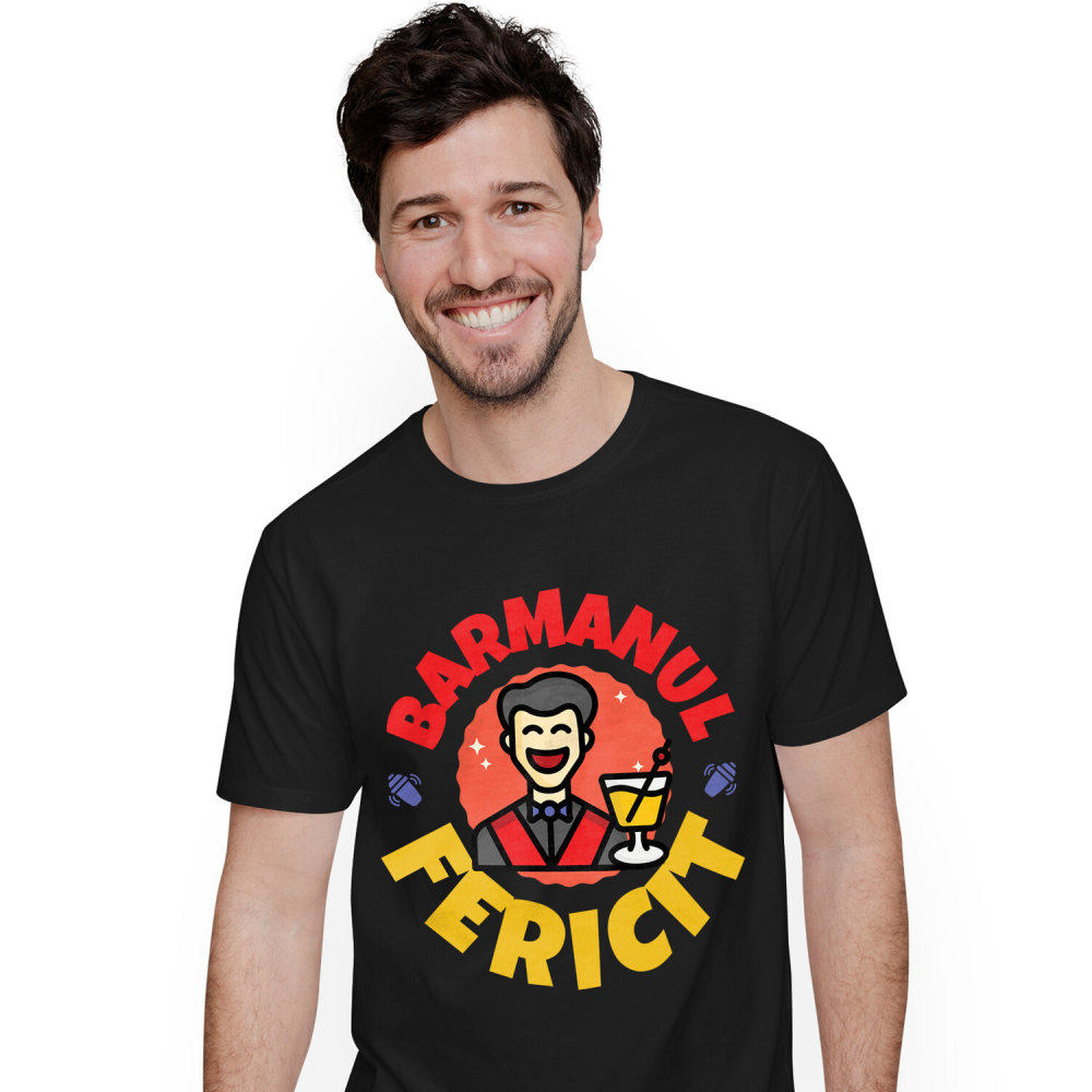 Tricou Femei, Barbati, Copii, Fata, Baiat, Unisex Personalizat Bărbat Vesel cu Pahar – Animație Haioasă Horeca [1]