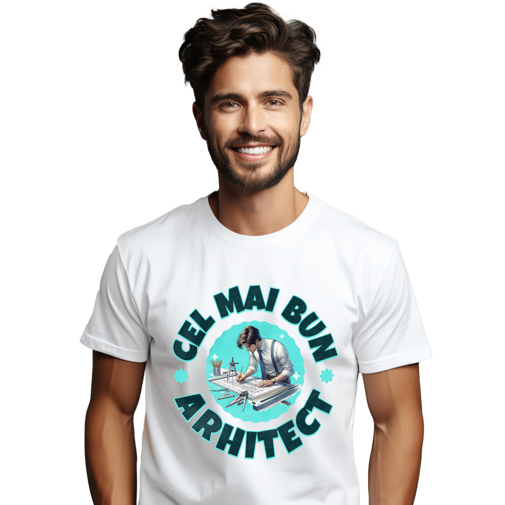 Tricou Femei, Barbati, Copii, Fata, Baiat, Unisex Personalizat Bărbat Arhitect în Costum – Cadou Personalizat pentru Profesioniști în Design și Construcții [1]