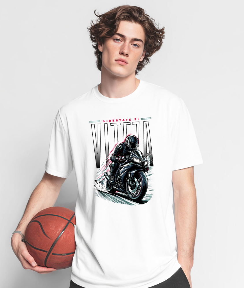 Tricou Femei, Barbati, Copii, Fata, Baiat, Unisex Personalizat Bărbat Motociclist – Echipament Complet, Viteză și Libertate [2]