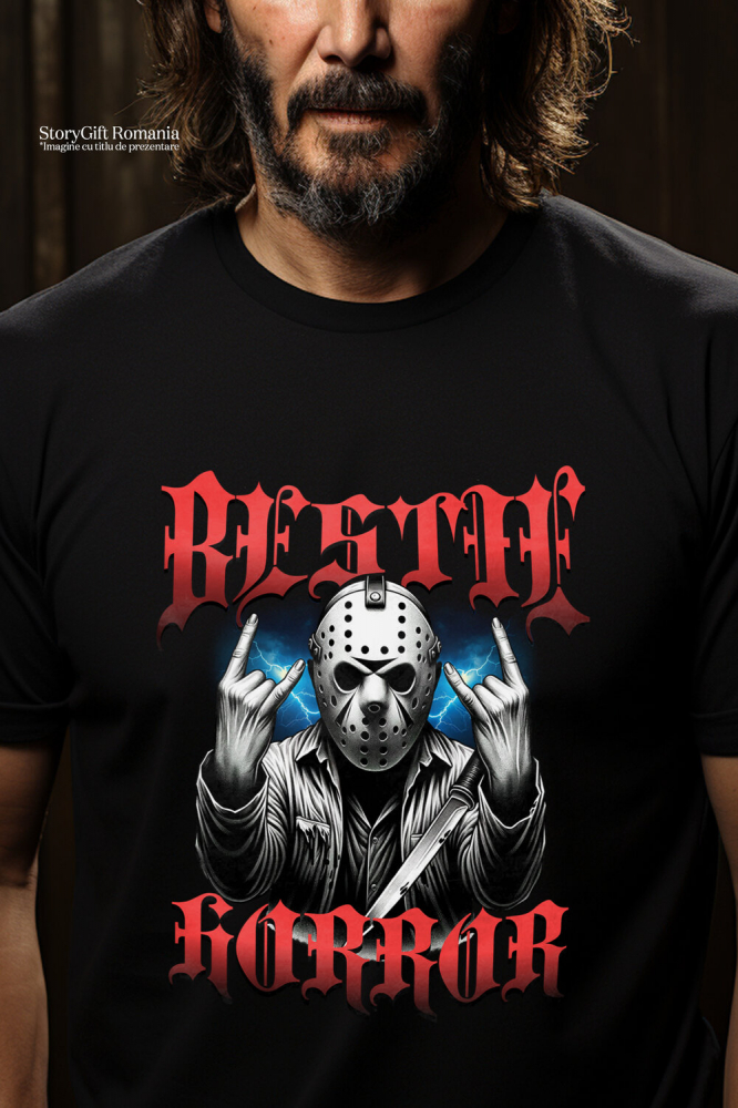 Tricou Femei, Barbati, Copii, Fata, Baiat, Unisex Personalizat Bărbat cu Masca Înfricoșătoare și Cuțit | Bestie Horror Halloween | Cadouri Personalizate pentru Petrecerea de Halloween [2]