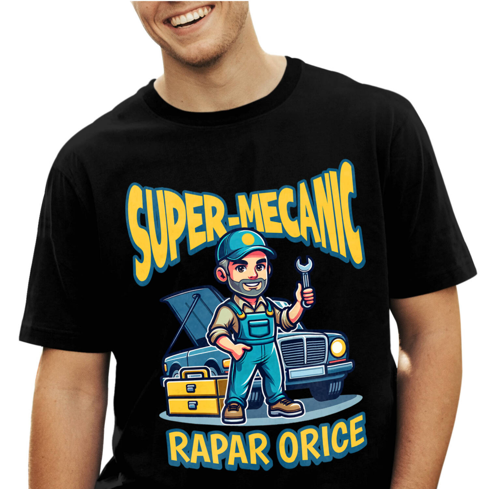 Tricou Femei, Barbati, Copii, Fata, Baiat, Unisex Personalizat Mecanic Auto în Acțiune – Cadou Personalizat pentru Pasionații de Mașini și Reparații [1]