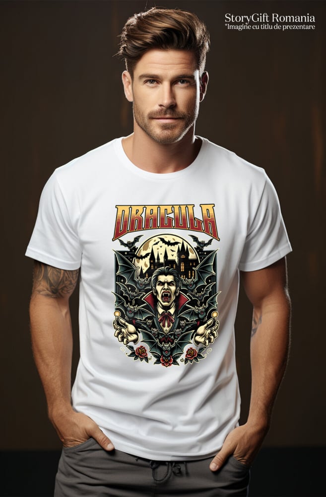 Tricou Femei, Barbati, Copii, Fata, Baiat, Unisex Personalizat Bărbat Horror Cu Colți Vampir - Costum Halloween Dracula și Castel Tematic [2]