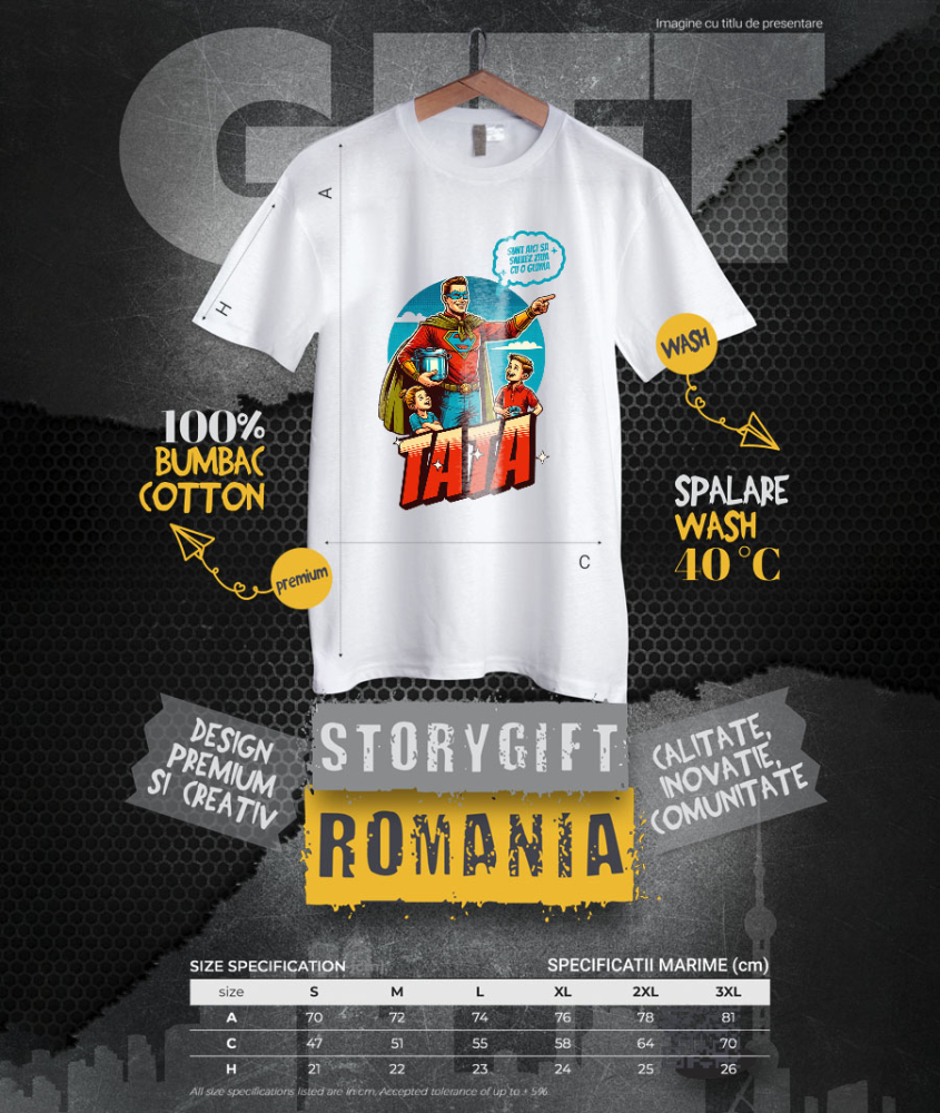 Tricou Femei, Barbati, Copii, Fata, Baiat, Unisex Personalizat Bărbat În Costum De Super Erou Cu Glumă – Cadou Personalizat „Sunt Aici Ca Să Salvez Ziua Cu O Glumă Tata” [4]