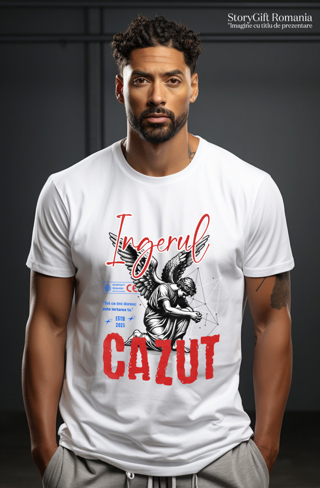 Tricou Femei, Barbati, Copii, Fata, Baiat, Unisex Personalizat Bărbat Cu Aripi și Text „Înger Căzut” - Artă Abstractă Motivatională pentru Familie și Prieteni [2]