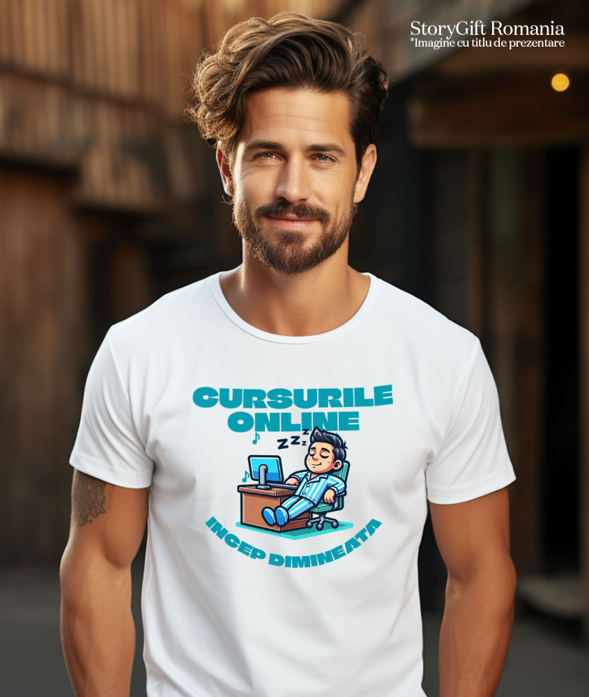 Tricou Femei, Barbati, Copii, Fata, Baiat, Unisex Personalizat Cursuri Online Dimineața – Învățătura La Distanță pentru Copii | Educație Digitală [2]