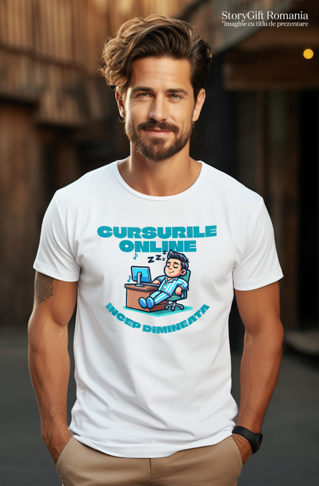 Tricou Femei, Barbati, Copii, Fata, Baiat, Unisex Personalizat Cursuri Online Dimineața – Învățătura La Distanță pentru Copii | Educație Digitală [2]