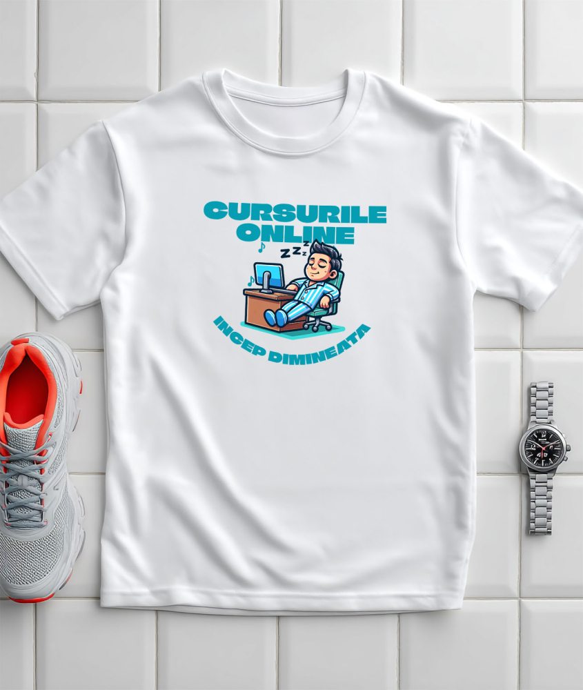 Tricou Femei, Barbati, Copii, Fata, Baiat, Unisex Personalizat Cursuri Online Dimineața – Învățătura La Distanță pentru Copii | Educație Digitală [3]