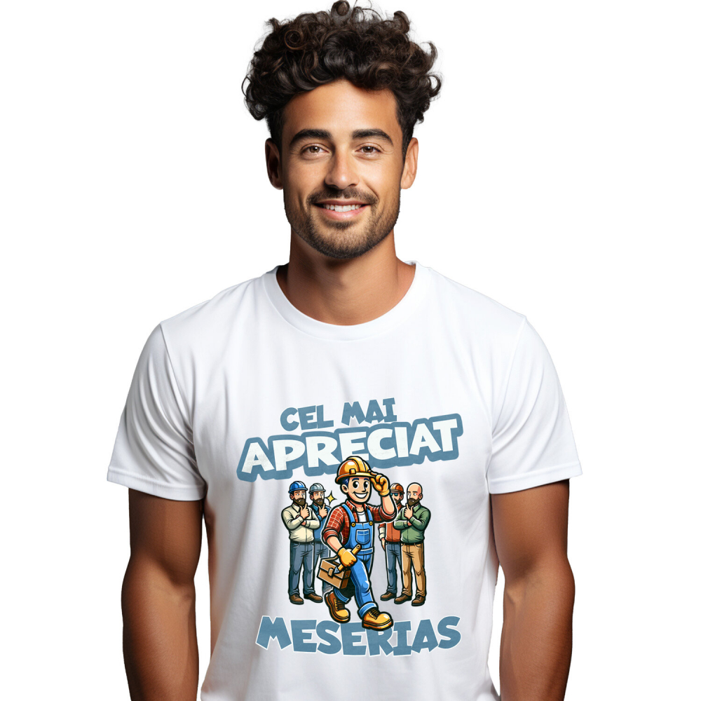 Tricou Femei, Barbati, Copii, Fata, Baiat, Unisex Personalizat Bărbat Vesel în Salopetă – Pasiune pentru Meserie [1]