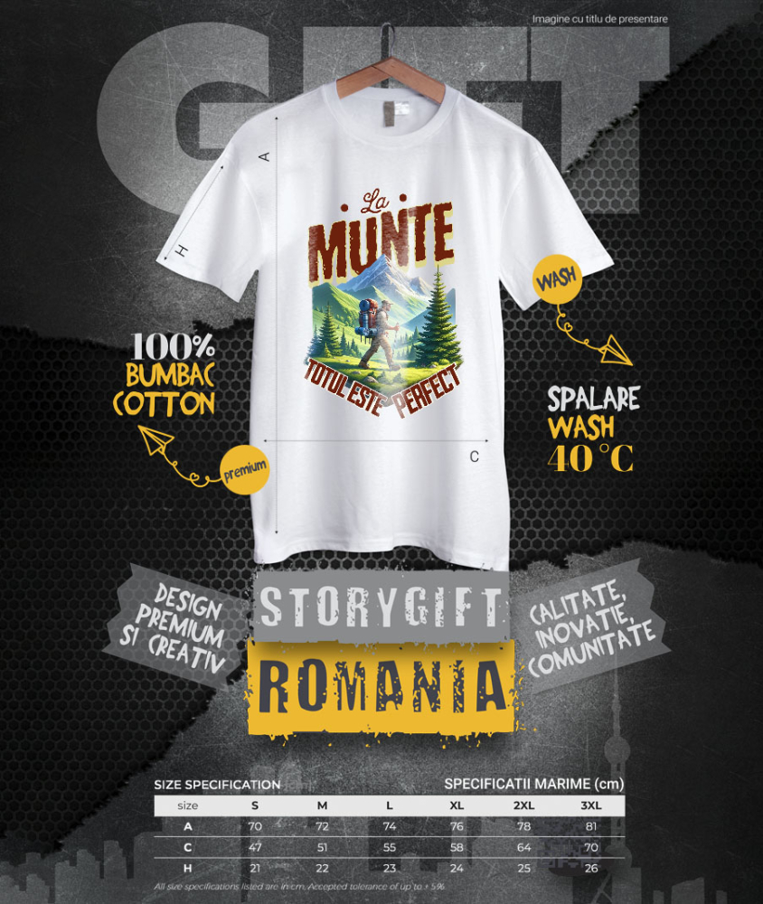 Tricou Femei, Barbati, Copii, Fata, Baiat, Unisex Personalizat "Barbat Intre Munti Cu Rucsac – Cadou Personalizat cu Mesajul ‘La Munte Totul Este Perfect’ pentru Iubitorii de Natură" [4]