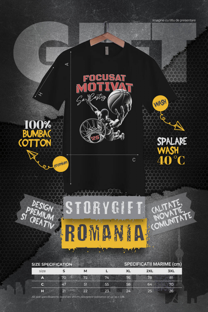 Tricou Femei, Barbati, Copii, Fata, Baiat, Unisex Personalizat Cadouri Personalizate pentru Jucători de Baschet – Motivație și Performanță [4]