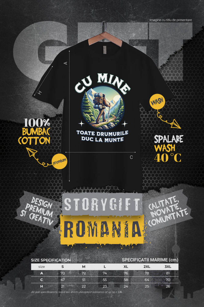 Tricou Femei, Barbati, Copii, Fata, Baiat, Unisex Personalizat "Barbat Pe Carare Munte – Cadou Personalizat cu Mesajul ‘Cu Mine Toate Drumurile Duc la Munte’ pentru Iubitorii de Natură" [4]