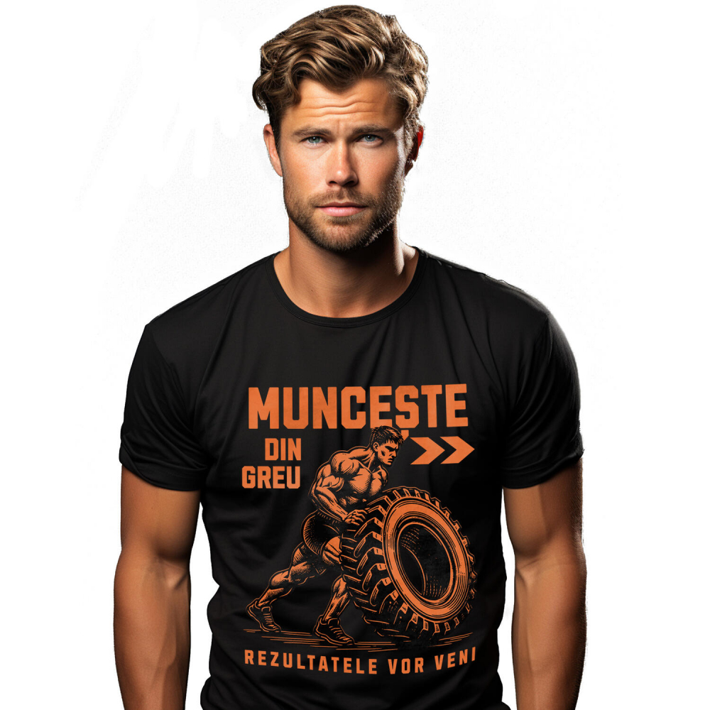 Tricou Femei, Barbati, Copii, Fata, Baiat, Unisex Personalizat : Bărbat Puternic – Design Motivațional pentru Sala de Sport și Fitness [1]