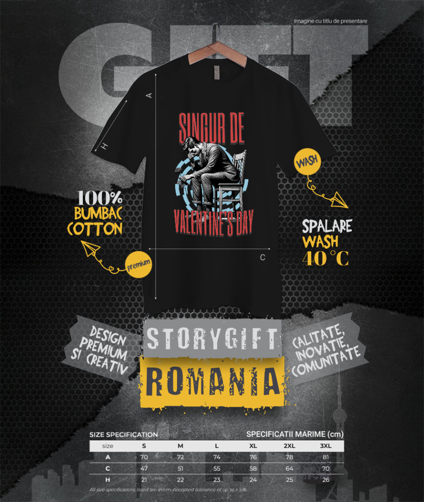 Tricou Femei, Barbati, Copii, Fata, Baiat, Unisex Personalizat Bărbat Trist pe Scaun „Singur de Valentine's Day” – Cadou Personalizat pentru Dragoste și Iubire Pierdută [4]