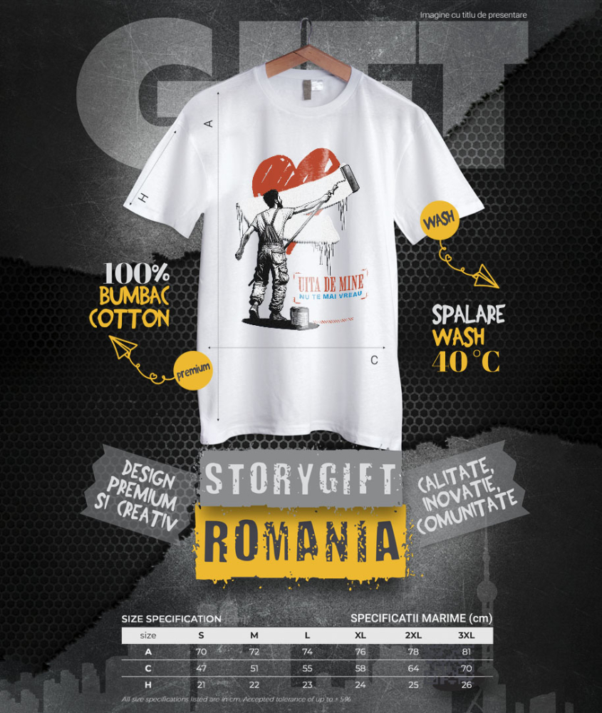 Tricou Femei, Barbati, Copii, Fata, Baiat, Unisex Personalizat Inimă Ștearsă cu Mesaj „Uita de Mine, Nu Te Mai Vreau” – Cadou Personalizat de Valentine's Day [4]