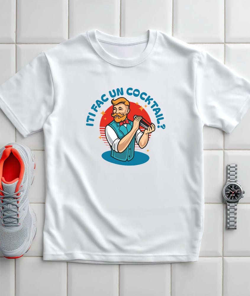 Tricou Femei, Barbati, Copii, Fata, Baiat, Unisex Personalizat „Barman cu Vesta și Mustață Personalizat - Cadou Perfect pentru Iubitorii de Cocktailuri” [3]