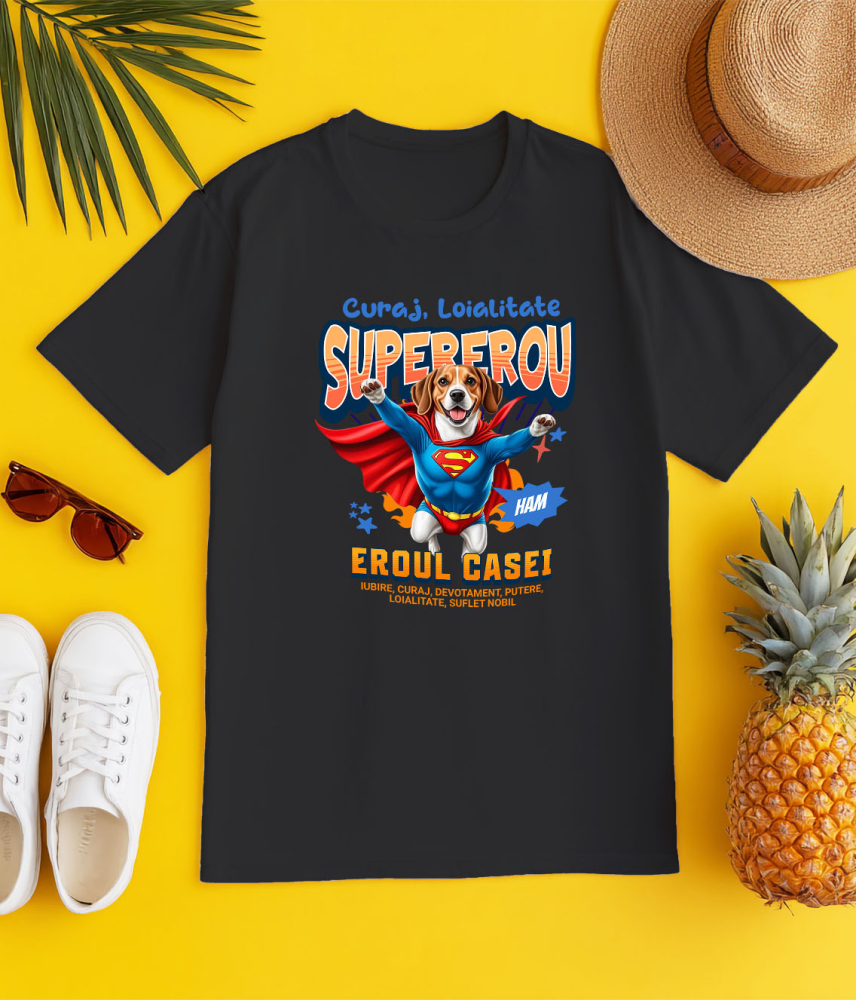 Tricou Femei, Barbati, Copii, Fata, Baiat, Unisex Personalizat Beagle în Costum de Superman – Produse Personalizate pentru Familie și Copii [3]