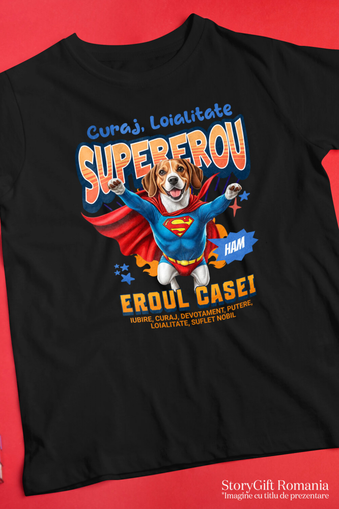 Tricou Femei, Barbati, Copii, Fata, Baiat, Unisex Personalizat Beagle în Costum de Superman – Produse Personalizate pentru Familie și Copii [3]
