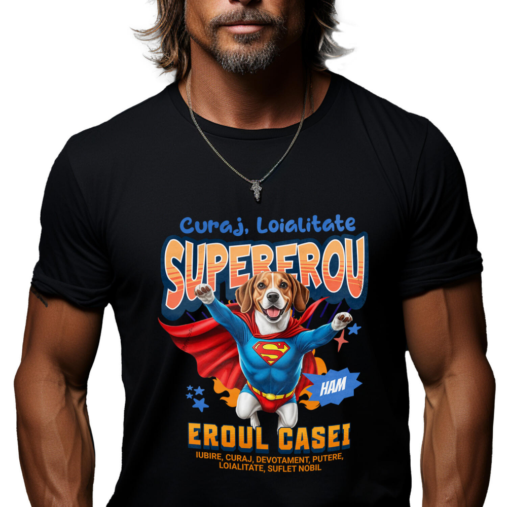 Tricou Femei, Barbati, Copii, Fata, Baiat, Unisex Personalizat Beagle în Costum de Superman – Produse Personalizate pentru Familie și Copii [1]