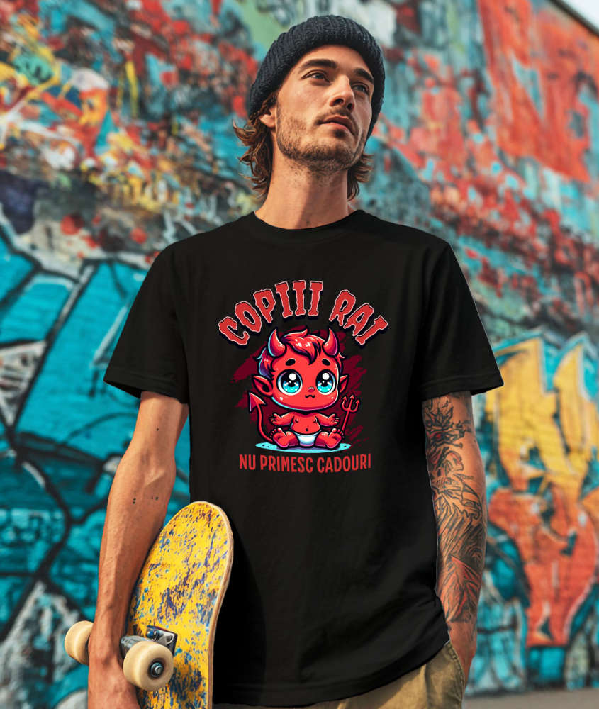 Tricou Femei, Barbati, Copii, Fata, Baiat, Unisex Personalizat Costum Bebe Diavol cu Furcă și Coarne pentru Halloween | Copii Răi Nu Primesc Cadouri [2]