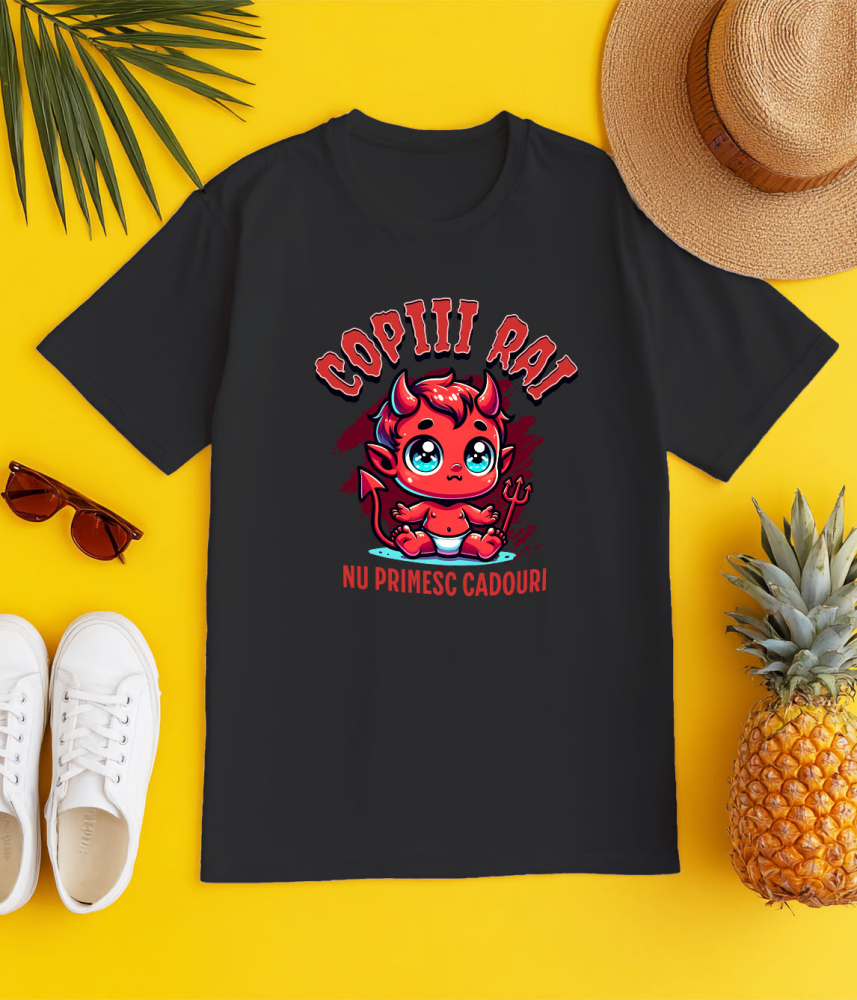 Tricou Femei, Barbati, Copii, Fata, Baiat, Unisex Personalizat Costum Bebe Diavol cu Furcă și Coarne pentru Halloween | Copii Răi Nu Primesc Cadouri [3]
