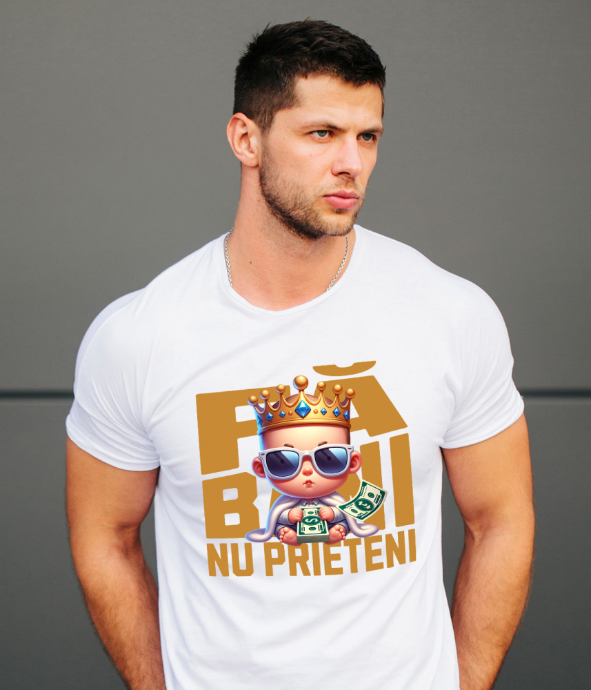Tricou Femei, Barbati, Copii, Fata, Baiat, Unisex Personalizat Bebeluș cu Teanc Bancnote și Coroană – „Fa Bani” – Cadou Personalizat pentru Familie, Tati, Copii, Prieteni [2]