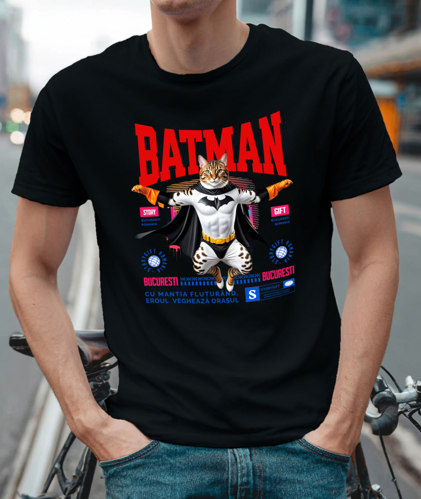Tricou Femei, Barbati, Copii, Fata, Baiat, Unisex Personalizat Pisica Bengal în Costum de Batman – Un Supererou Drăgălaș pentru Copii și Iubitorii de Animale [2]