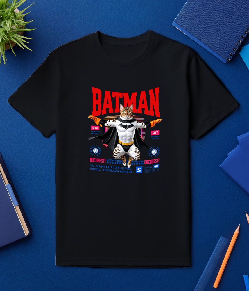Tricou Femei, Barbati, Copii, Fata, Baiat, Unisex Personalizat Pisica Bengal în Costum de Batman – Un Supererou Drăgălaș pentru Copii și Iubitorii de Animale [3]