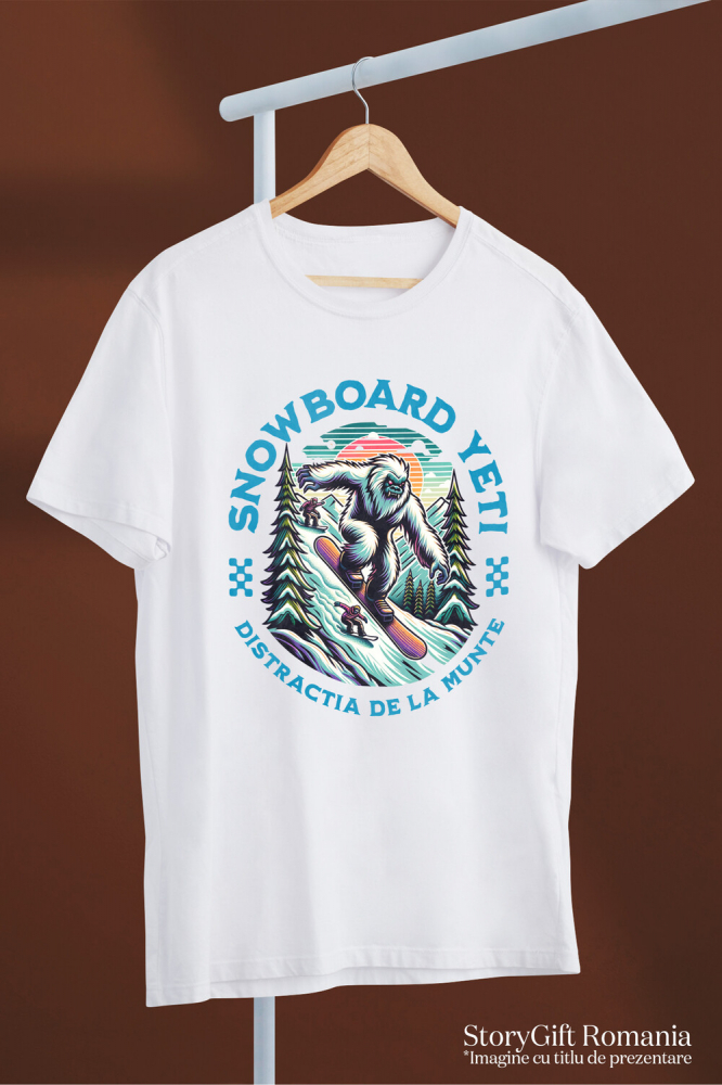 Tricou Femei, Barbati, Copii, Fata, Baiat, Unisex Personalizat Big Foot Monstru Pe Placă De Snowboard – Cadou Iarnă Personalizat pentru Sportivi [3]