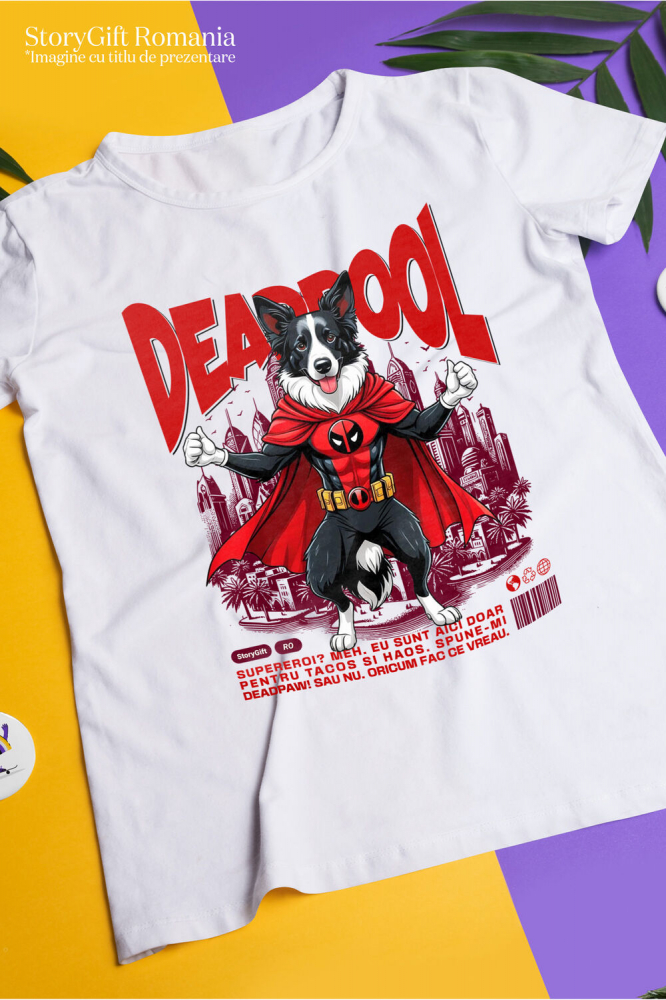 Tricou Femei, Barbati, Copii, Fata, Baiat, Unisex Personalizat Husky Siberian în Costum Deadpool - Cadou Personalizat pentru Copii și Familie [3]