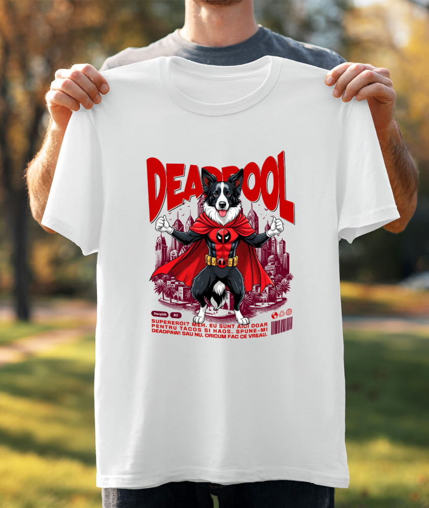 Tricou Femei, Barbati, Copii, Fata, Baiat, Unisex Personalizat Husky Siberian în Costum Deadpool - Cadou Personalizat pentru Copii și Familie [3]