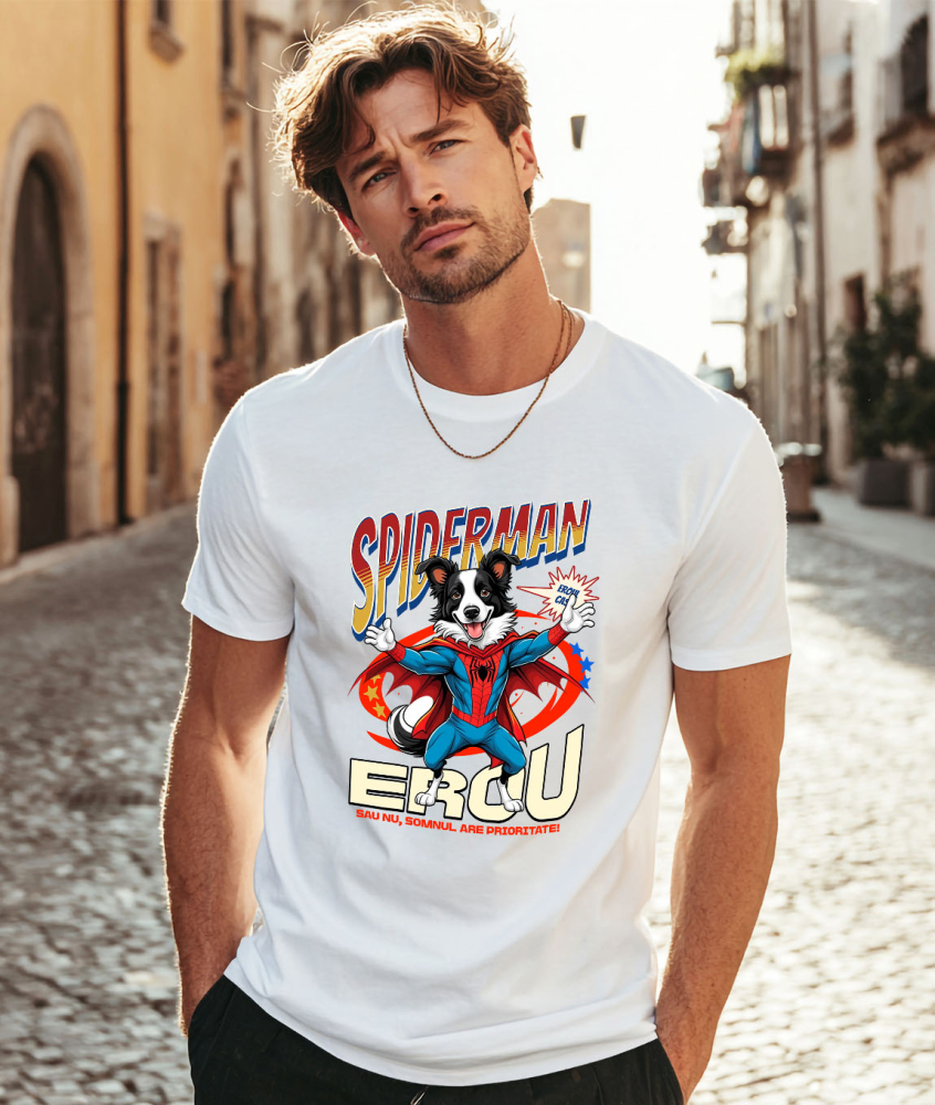 Tricou Femei, Barbati, Copii, Fata, Baiat, Unisex Personalizat Border Collie în Costum Spider-Man - Cadou Personalizat pentru Copii și Familie [2]