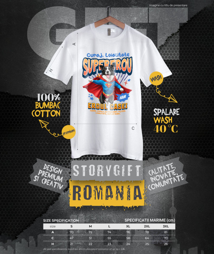 Tricou Femei, Barbati, Copii, Fata, Baiat, Unisex Personalizat Border Collie în Costum de Superman – Produse Personalizate pentru Copii și Familie [4]
