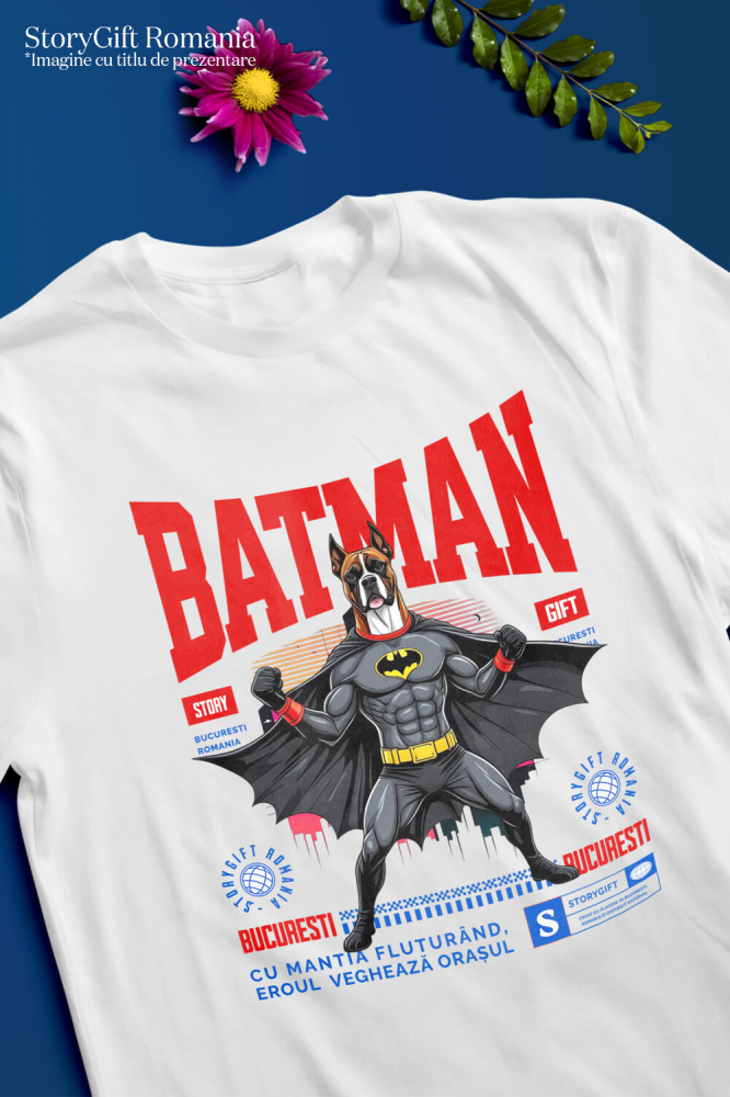 Tricou Femei, Barbati, Copii, Fata, Baiat, Unisex Personalizat Boxer În Costum de Batman – Câine Supererou pentru Copii și Iubitorii de Animale [3]