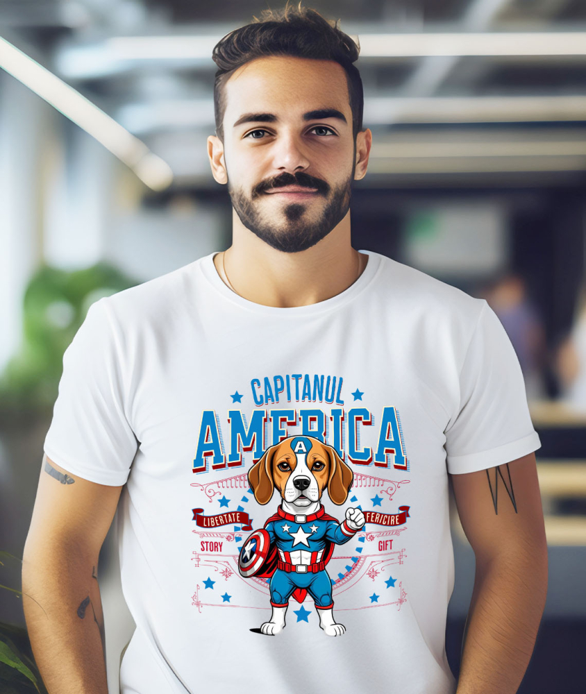 Tricou Femei, Barbati, Copii, Fata, Baiat, Unisex Personalizat Boxer în Costum Captain America cu Pelerină - Cadou Personalizat pentru Copii și Iubitorii de Câini [2]