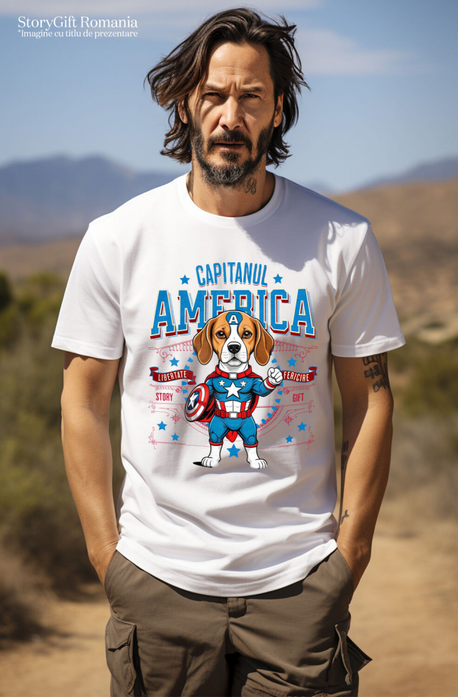 Tricou Femei, Barbati, Copii, Fata, Baiat, Unisex Personalizat Boxer în Costum Captain America cu Pelerină - Cadou Personalizat pentru Copii și Iubitorii de Câini [2]