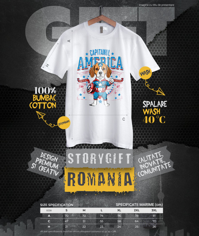 Tricou Femei, Barbati, Copii, Fata, Baiat, Unisex Personalizat Boxer în Costum Captain America cu Pelerină - Cadou Personalizat pentru Copii și Iubitorii de Câini [4]